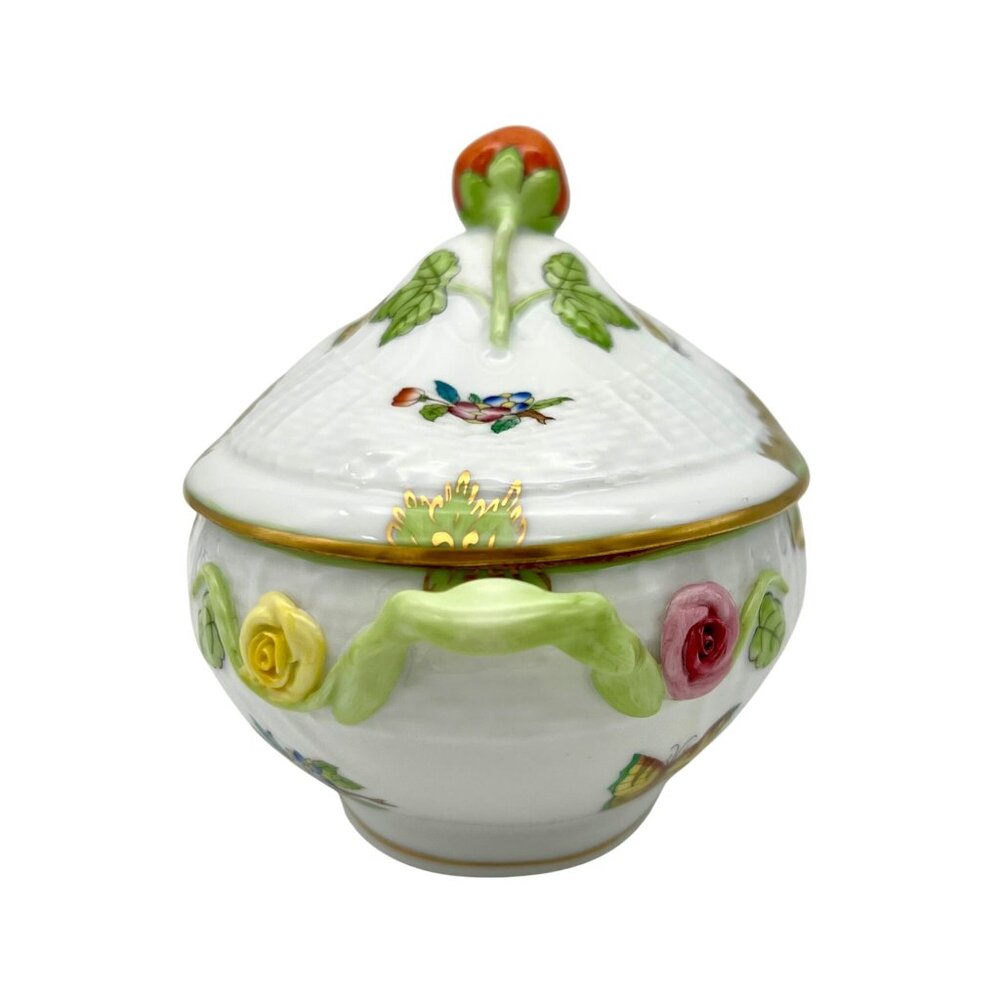 Herend Queen Victoria VBA Sugar Basin Candy Bon Bon Covered Dish Green Border - Picture 13 of 16